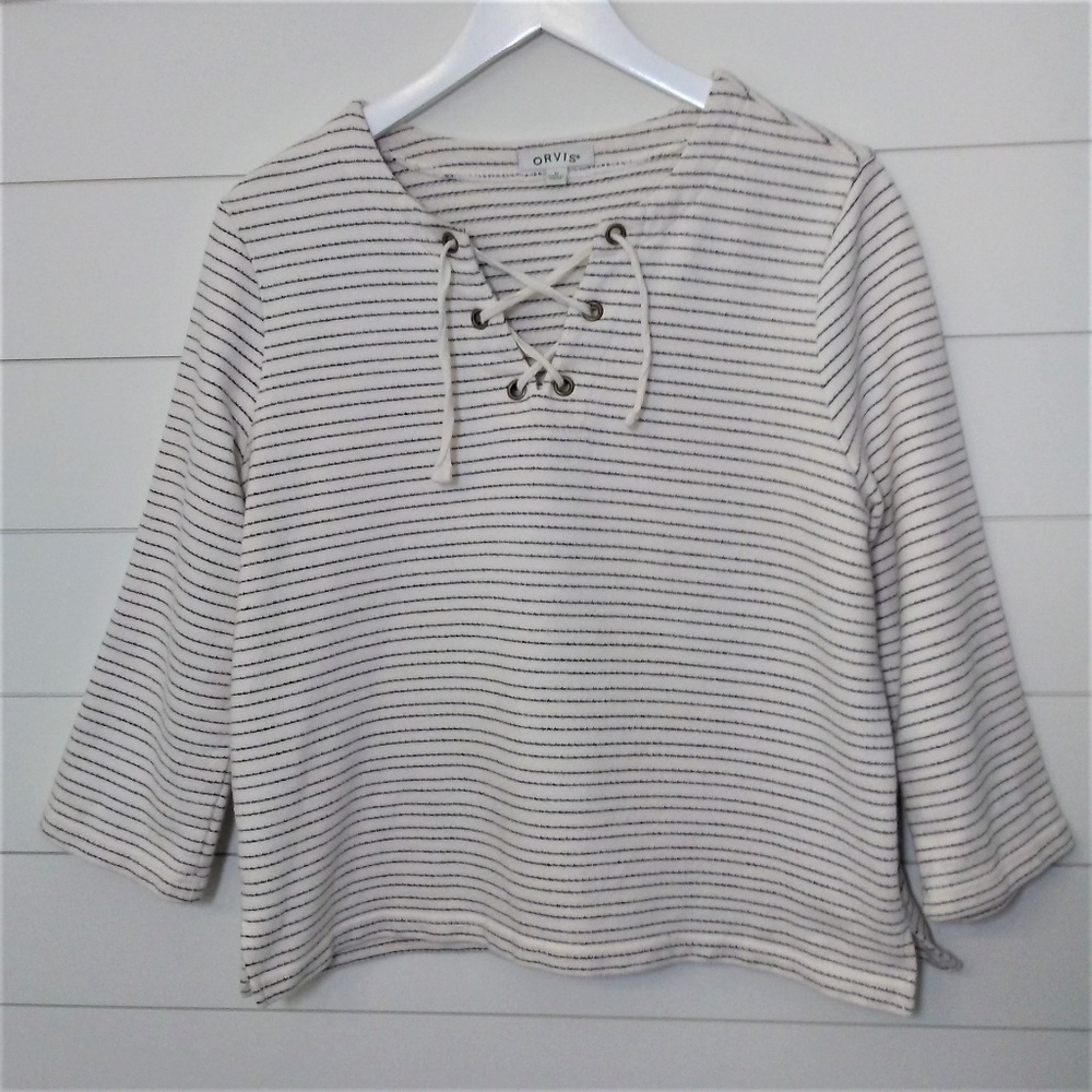 Orvis‎ Top Nautical Stripe Popover French Terry Womens Medium